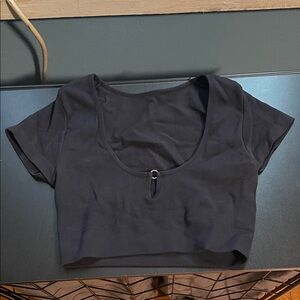 Aerie Short Sleeve Black Crop Top with Keyhole